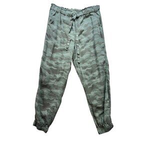 Knox Rose Womens Chambray Camouflage Jogger Pants L Green Tan Stretch Waist